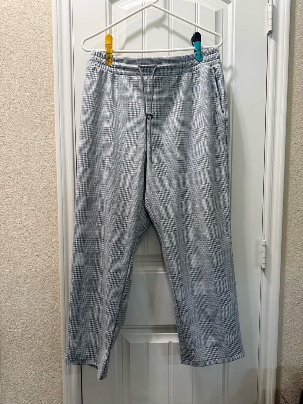 Womens Grey Plaid Drawstring Pants